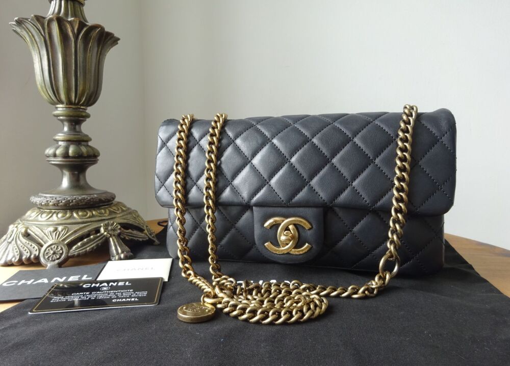 Chanel CC Crown East West Flap Bag in Black Quilted Calfskin