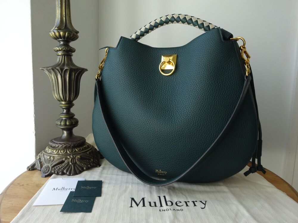 Mulberry Iris Hobo & Braided Top Handle in Mulberry Green Heavy Grain & Chalk - As New