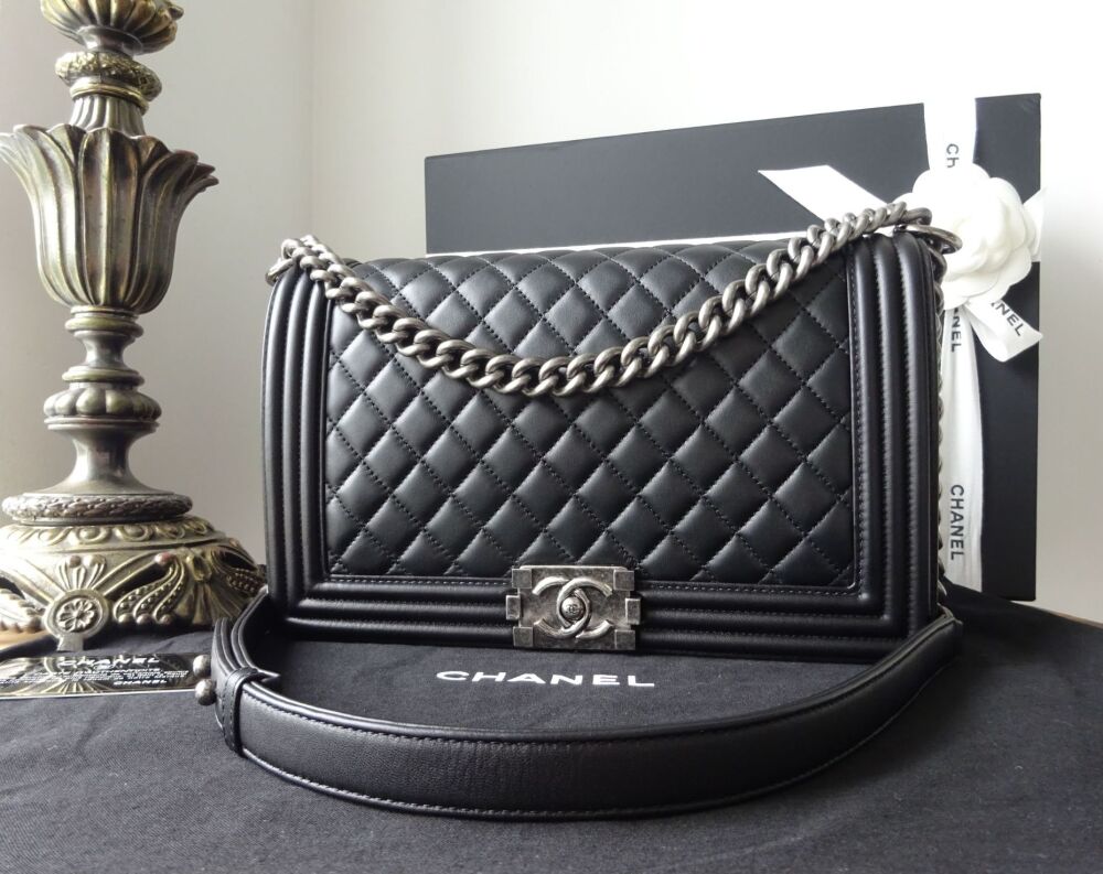 Chanel Boy New Medium Flap Bag in Black Calfskin with Ruthenium Hardware