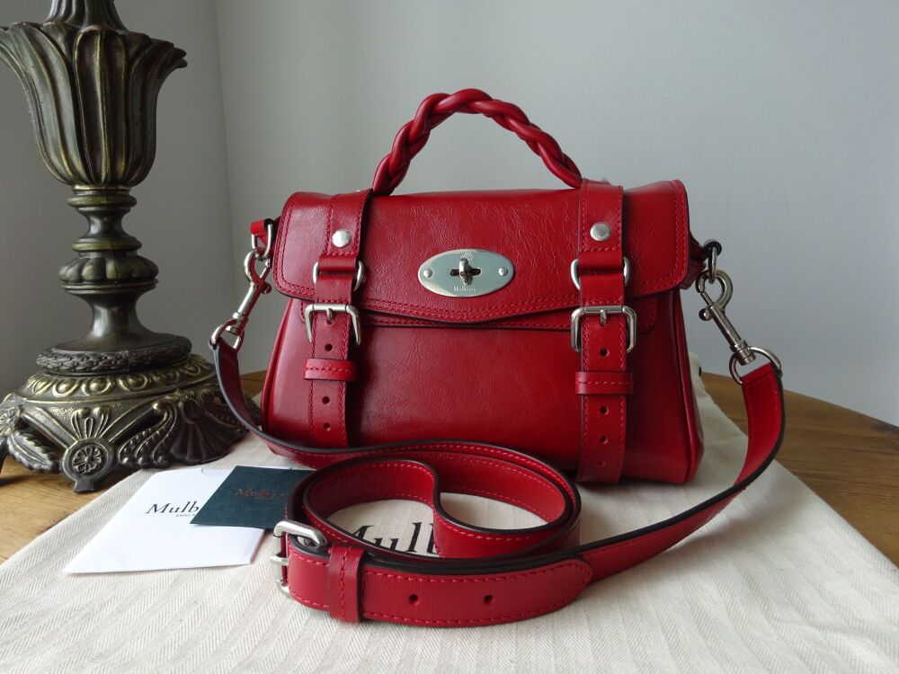 Mulberry Mini Alexa in Lancaster Red Glossy Natural Vegetable Leather