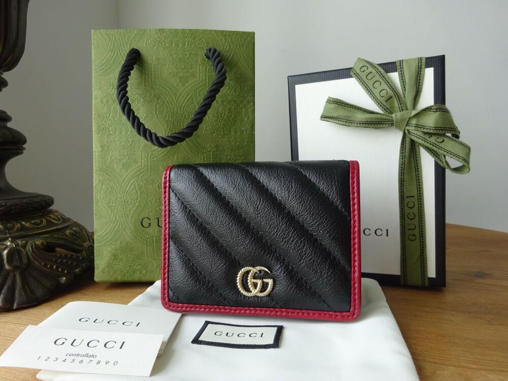 Gucci GG Torchon Marmont Compact Wallet in Black & Red Glazed Calfskin - As New