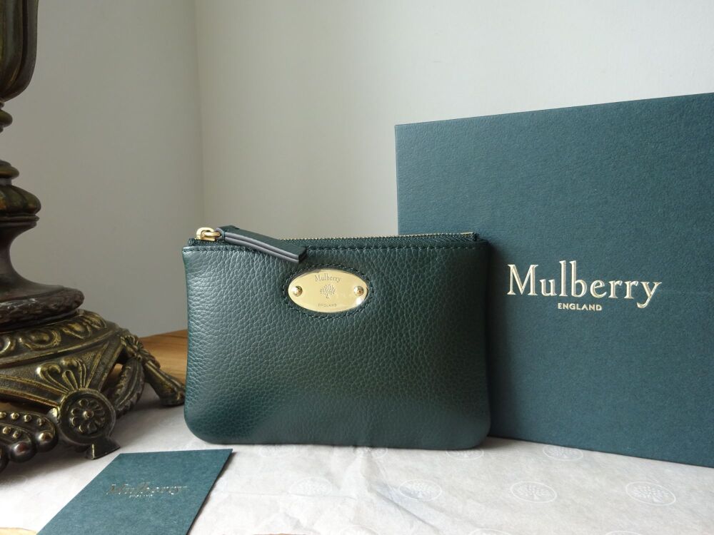 Mulberry Plaque Small Zip Coin Pouch in Mulberry Green Small Classic Grain - New