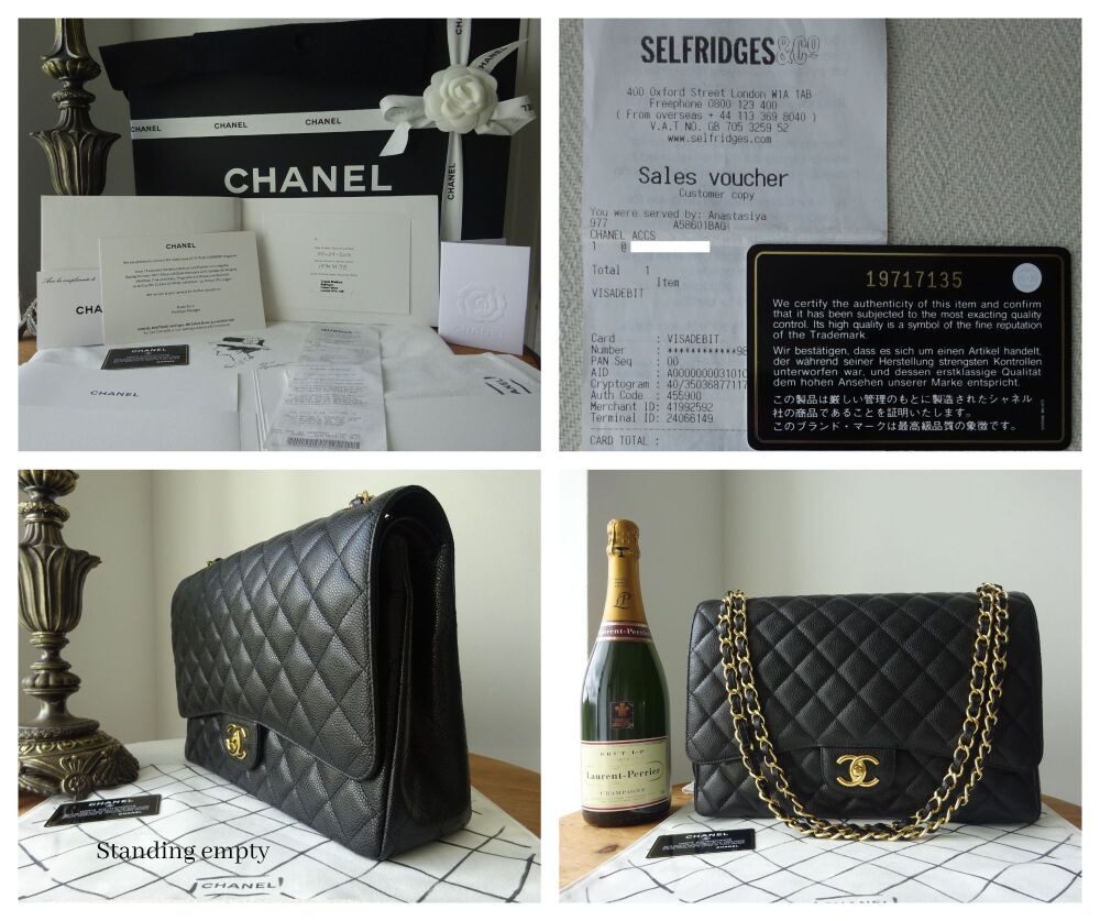Chanel Classic Maxi Double Flap in Black Caviar with Shiny Gold Hardware