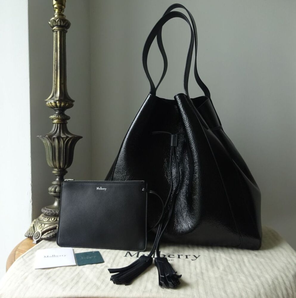 Mulberry Large Millie Tote in Black Spongy Patent Leather New