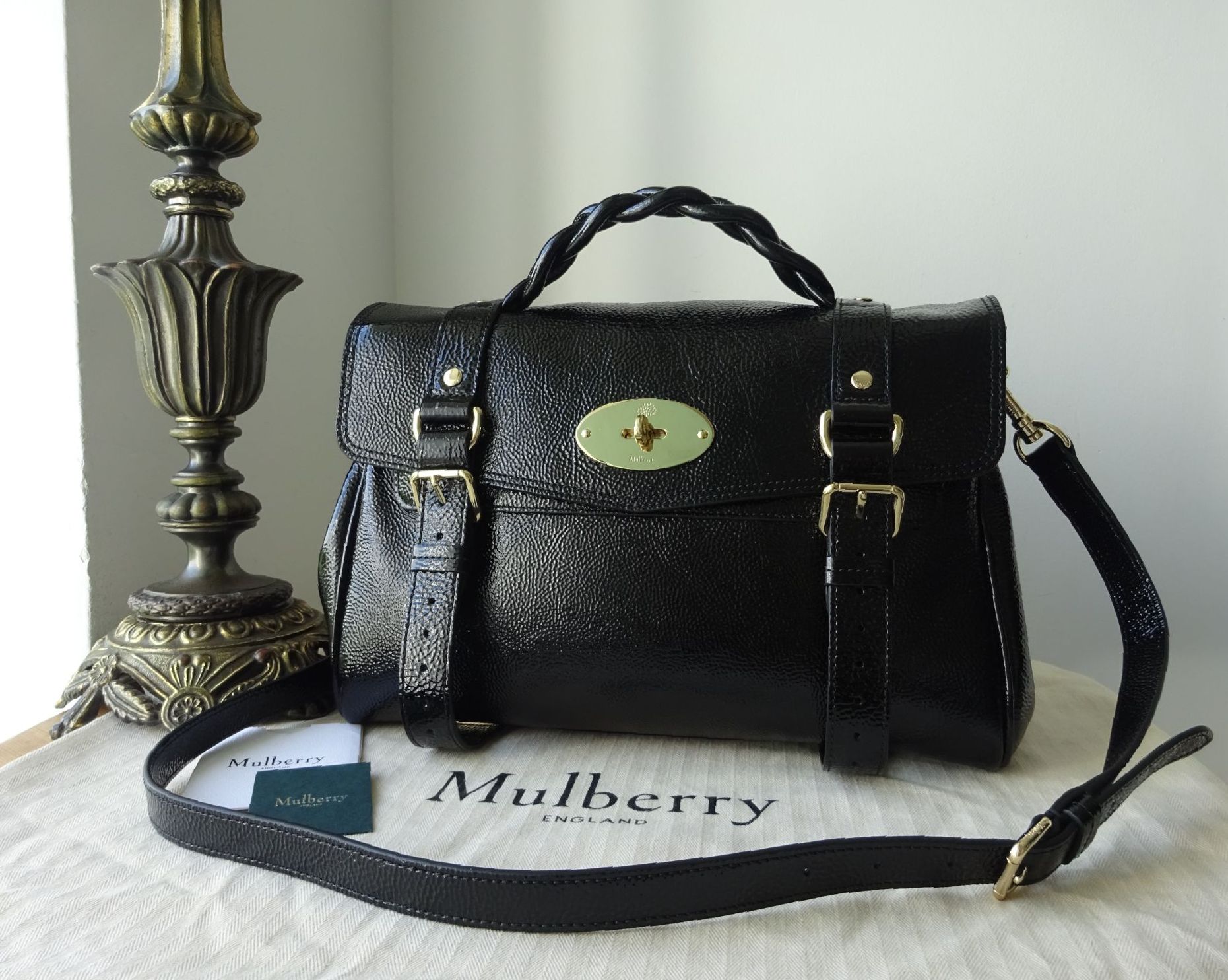 Mulberry Bespoke Alexa Satchel in Black Spongy Patent Leather