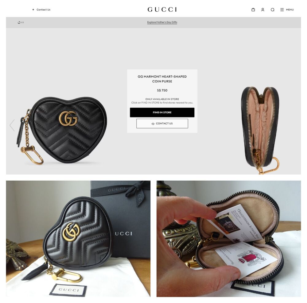 Gucci Marmont Heart Zipped Key Pouch Coin Purse in Black Matelassé Calfskin