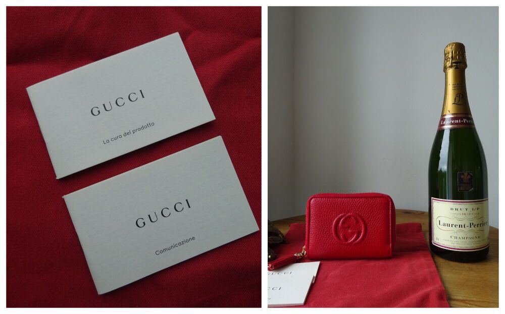 Gucci GG Soho Small Zip Around Card Coin Purse in Red Pebbled Calfskin - New*