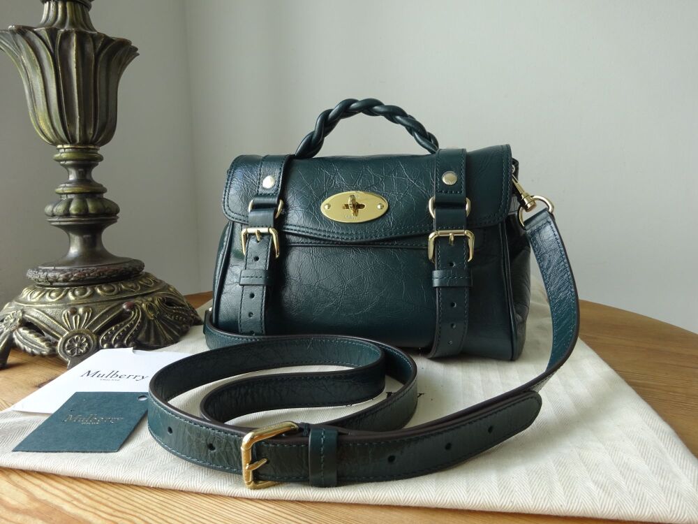 Mulberry Mini Alexa in Mulberry Green Glossy Calf with Golden Brass Hardware