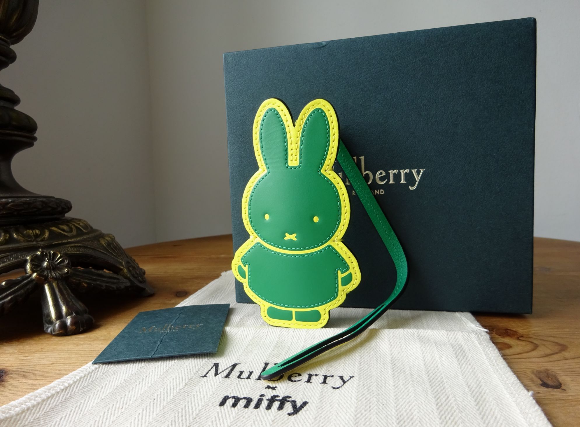 Mulberry x Miffy Bag Charm Key Fob in Lawn Green Silky Calf