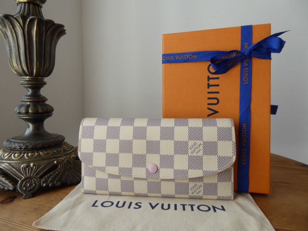 Louis Vuitton Emilie Continental Wallet Purse in Damier Azur Rose Ballerine with Leather Clad Popper
