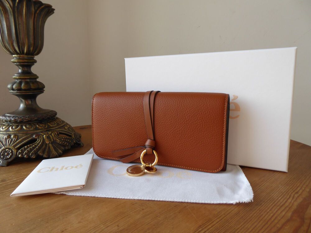 Chloé Alphabet Long Flap Wallet Purse in Tan Pebbled Calfskin - New*