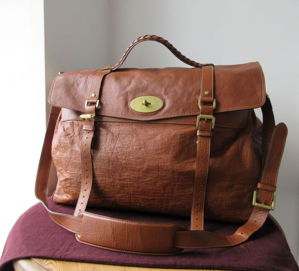 Mulberry Alexa XL Postmans Lock Travel Bag Holdall in Oak Soft Buffalo Lea