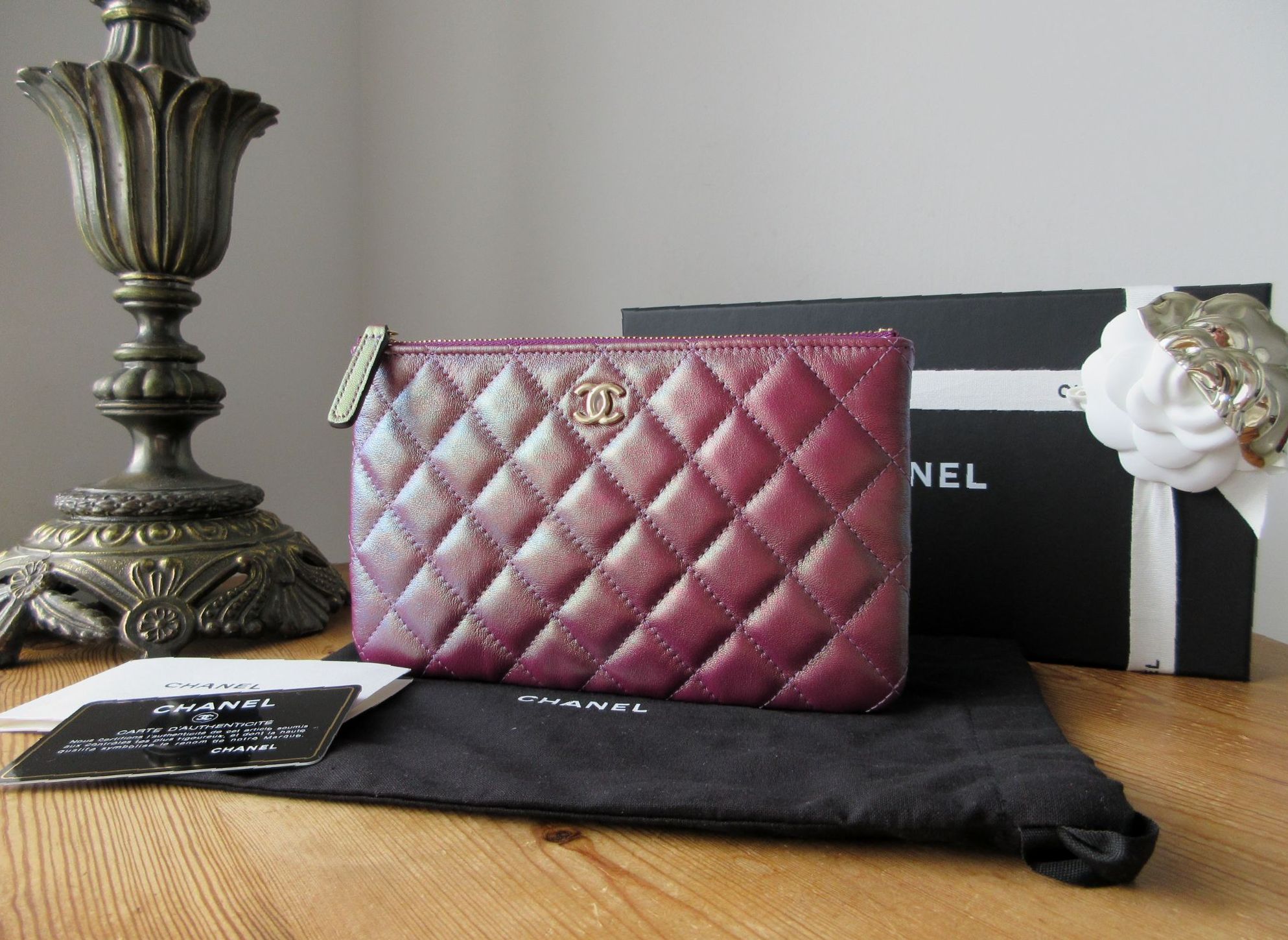 Chanel Small O Case Zip Pouch in Purple Mermaid Iridescent Quilted Calfskin