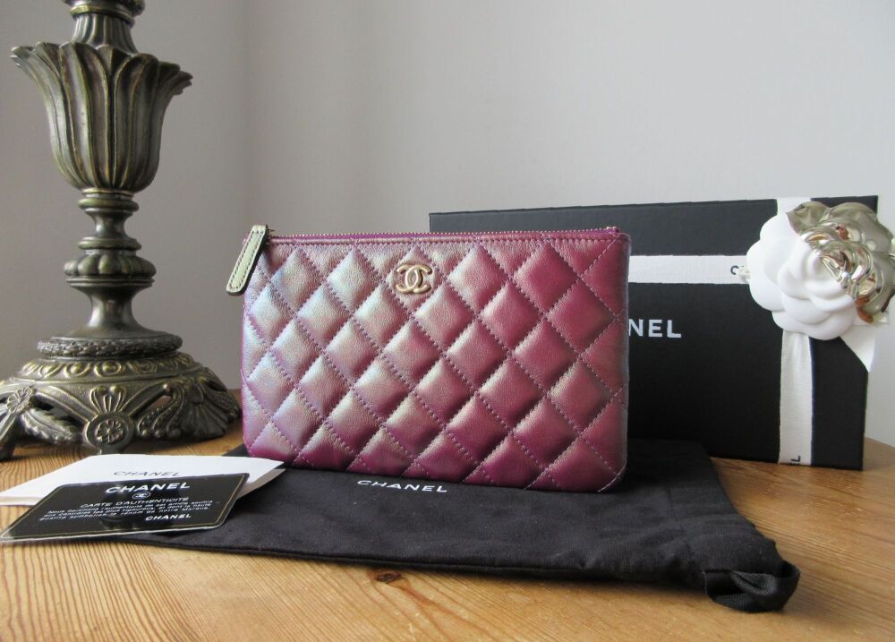 Chanel Small O Case Zip Pouch in Purple Mermaid Iridescent Quilted Calfskin - New
