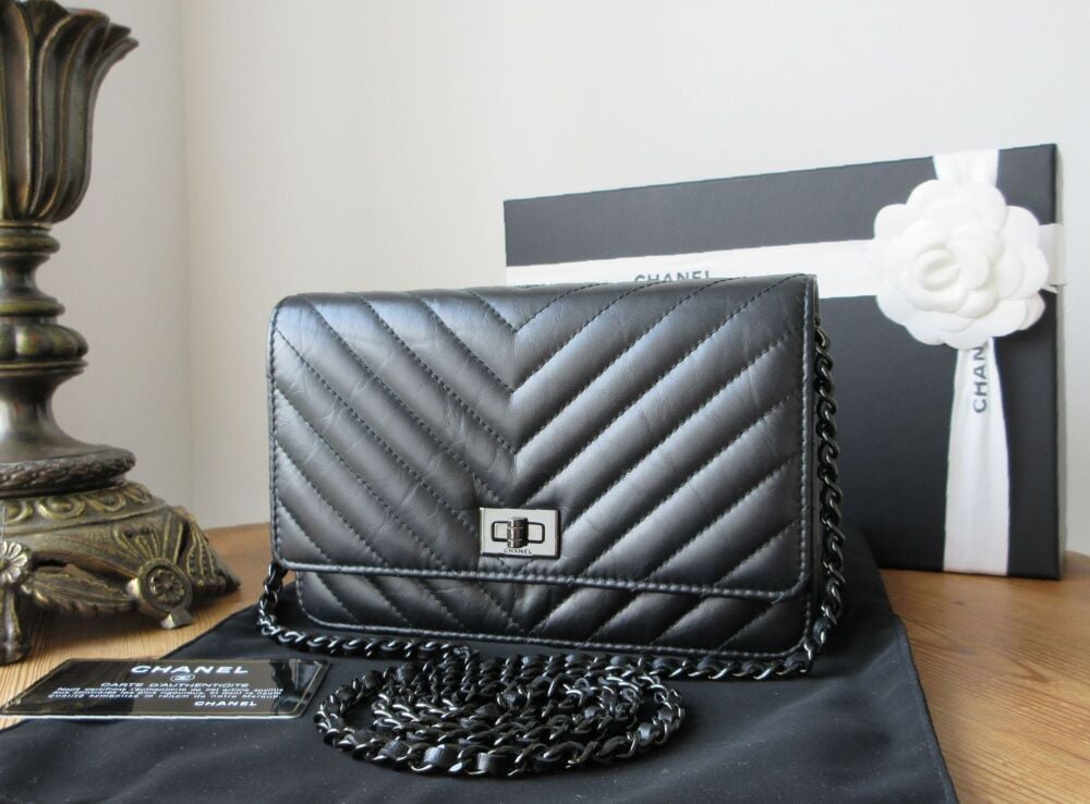 Chanel So Black Reissue 2.55 WoC Wallet on Chain in Chevron Quilted Calfskin SOLD