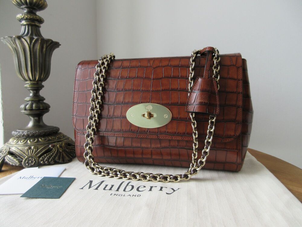 Mulberry Medium Lily in Cognac Brown Vintage Croc Print SOLD