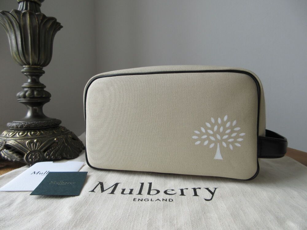 Mulberry Heritage Washbag in Ecru Canvas &amp; Black Calfskin New