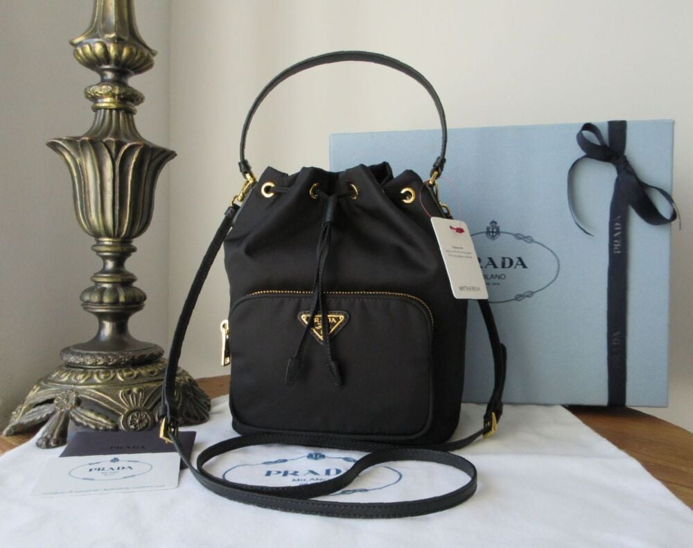 Prada bucket bag leather on sale