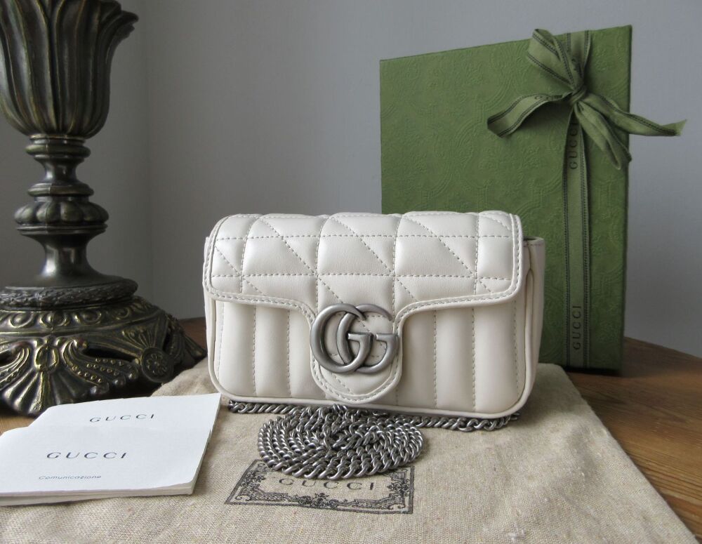 Gucci GG Marmont Super Mini in White Mixed Matelass&eacute; Calfskin New