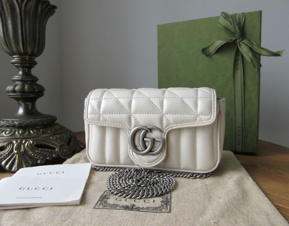 Gucci GG Marmont Super Mini in White Mixed Matelassé Calfskin - New*