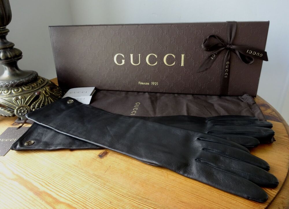 Gucci GG Opera Long Black Ladies Gloves in Black Lambskin - As New*