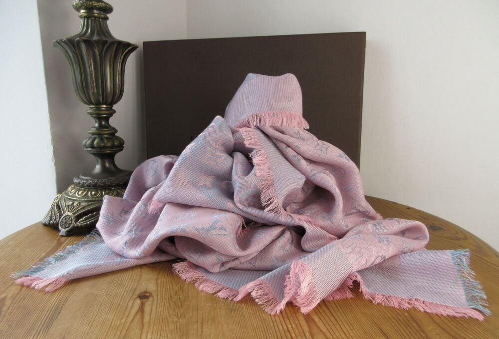 Louis Vuitton Monogram Rainbow Châle Shawl in Light Pink & Blue Silk Wool Mix - SOLD