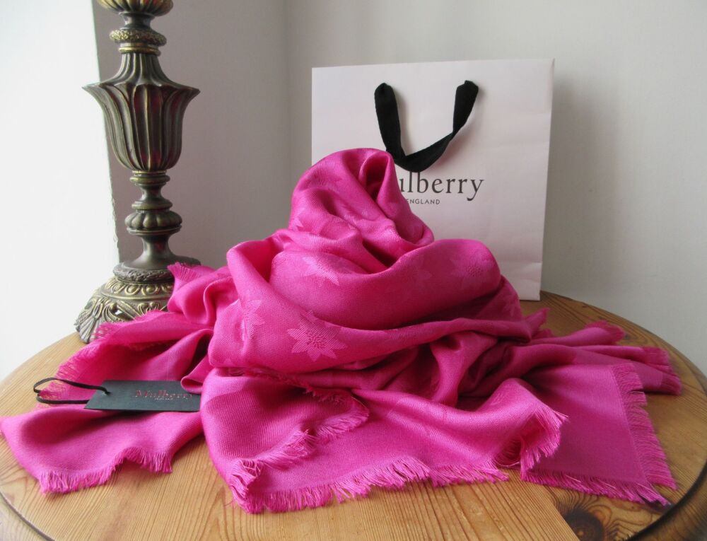 Mulberry Monogram Star Jacquard Large Square Wrap Scarf in Mulberry Pink Si