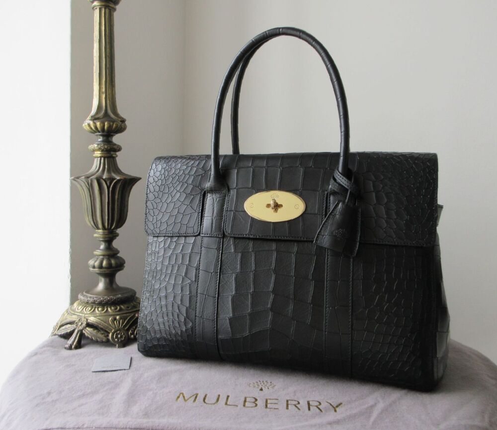 Mulberry Classic Heritage Bayswater in Black Deep Embossed Croc Print