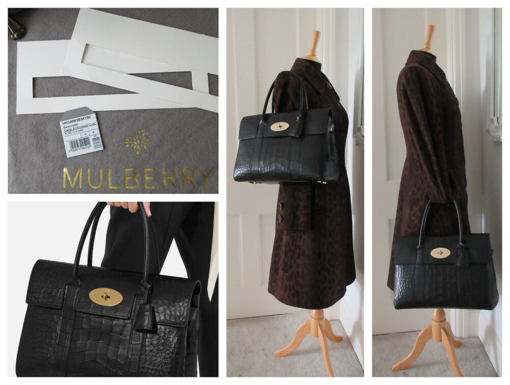 Mulberry Classic Heritage Bayswater in Black Deep Embossed Croc Print