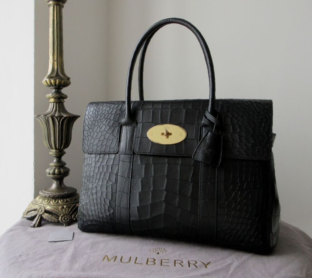 Mulberry Classic Heritage Bayswater in Black Deep Embossed Croc Print