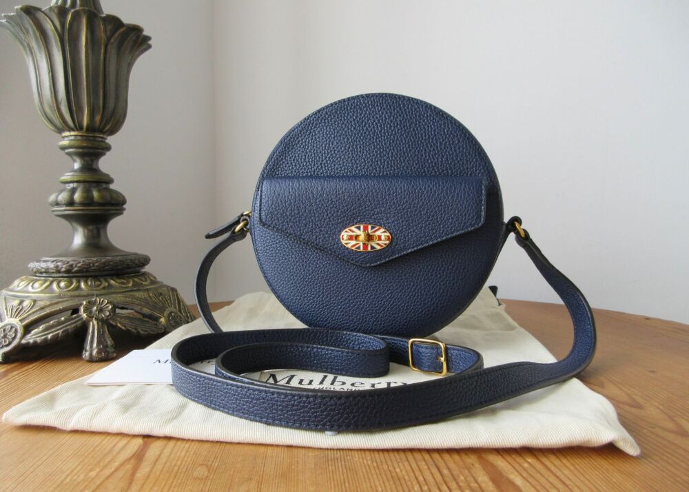 Mulberry Darley Union Jack Flag Postmans Lock Round Shoulder Clutch in Oxford Blue Small Classic Grain