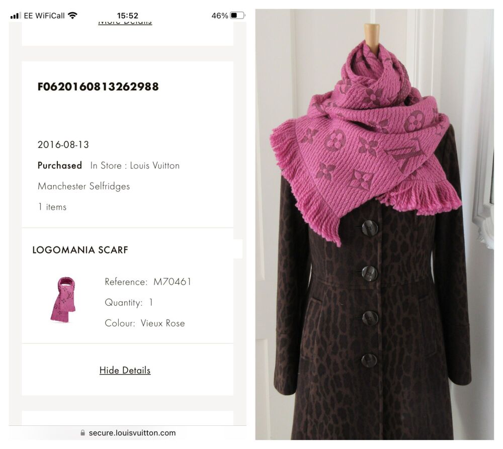 Louis Vuitton Logomania Fringed Winter Scarf in Vieux Rose - As New