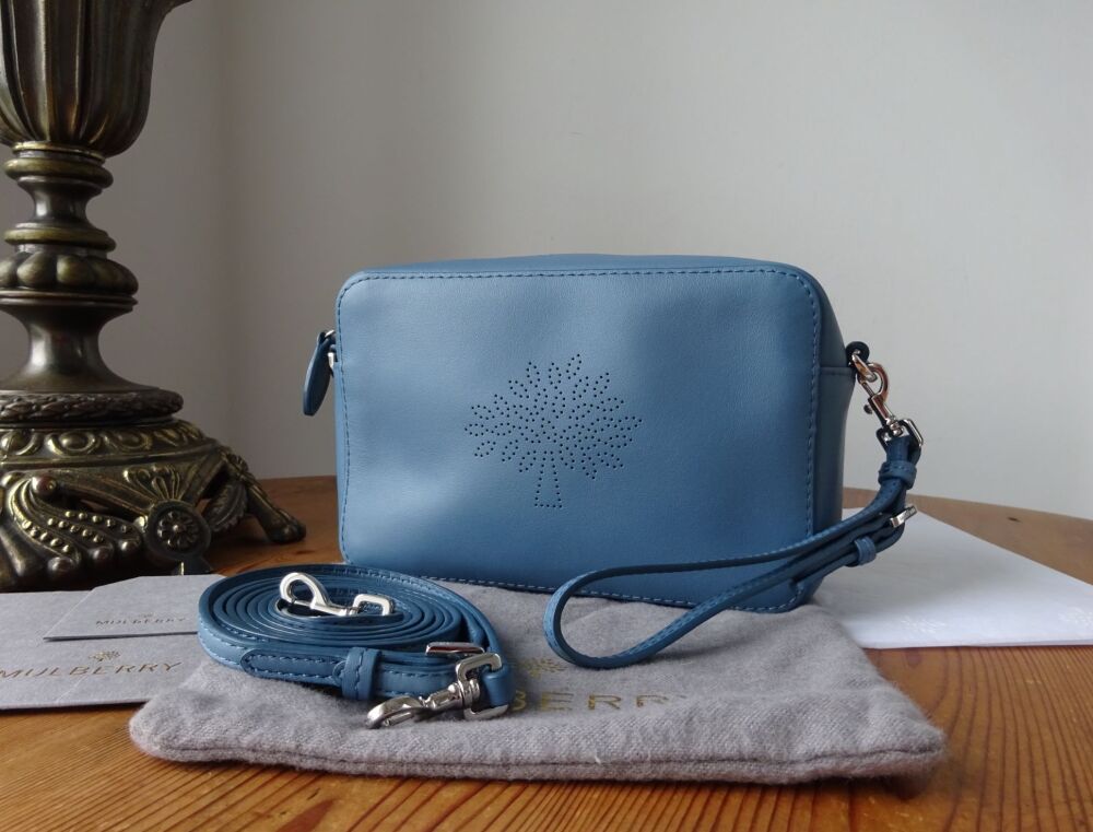 Mulberry Blossom Pochette Messenger Wristlet in Steel Blue Calf Nappa SOLD