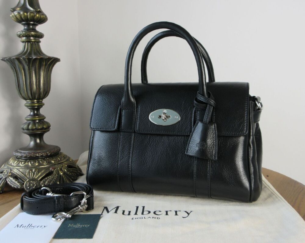 Mulberry Small Classic Bayswater Satchel in Black Hi-Shine Leather