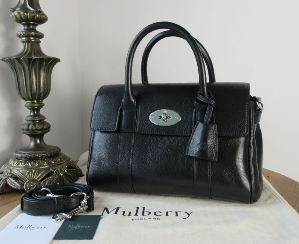 Mulberry Small Classic Bayswater Satchel in Black Hi-Shine Leather (Substandard)