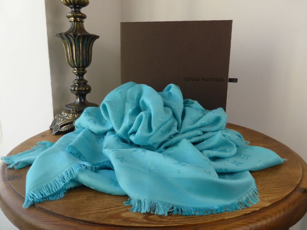 Louis Vuitton Monogram Turquoise Silk Wool Shawl Scarf As New