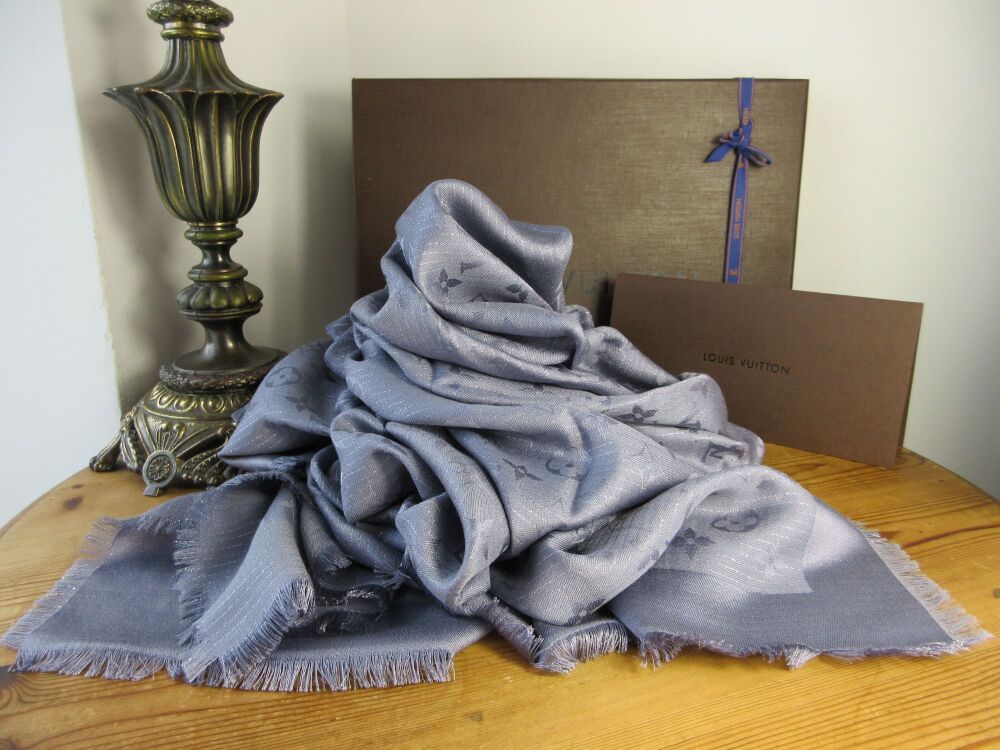 Louis Vuitton Monogram Glimmer Square Shawl Scarf in Gris Bleu - As New*