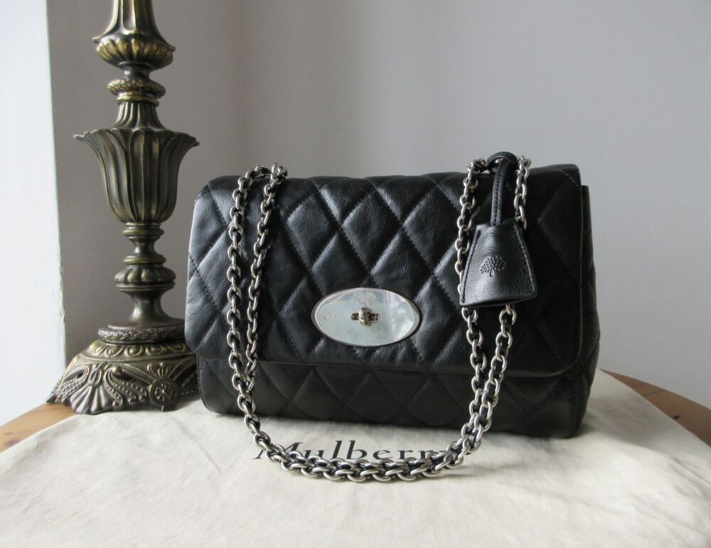 Mulberry Medium Lily in Black Quilted Shiny Buffalo Leather