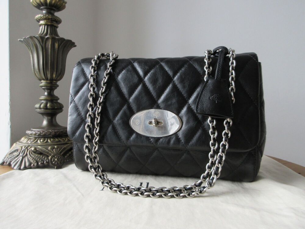 Mulberry Medium Lily in Black Quilted Shiny Buffalo Leather