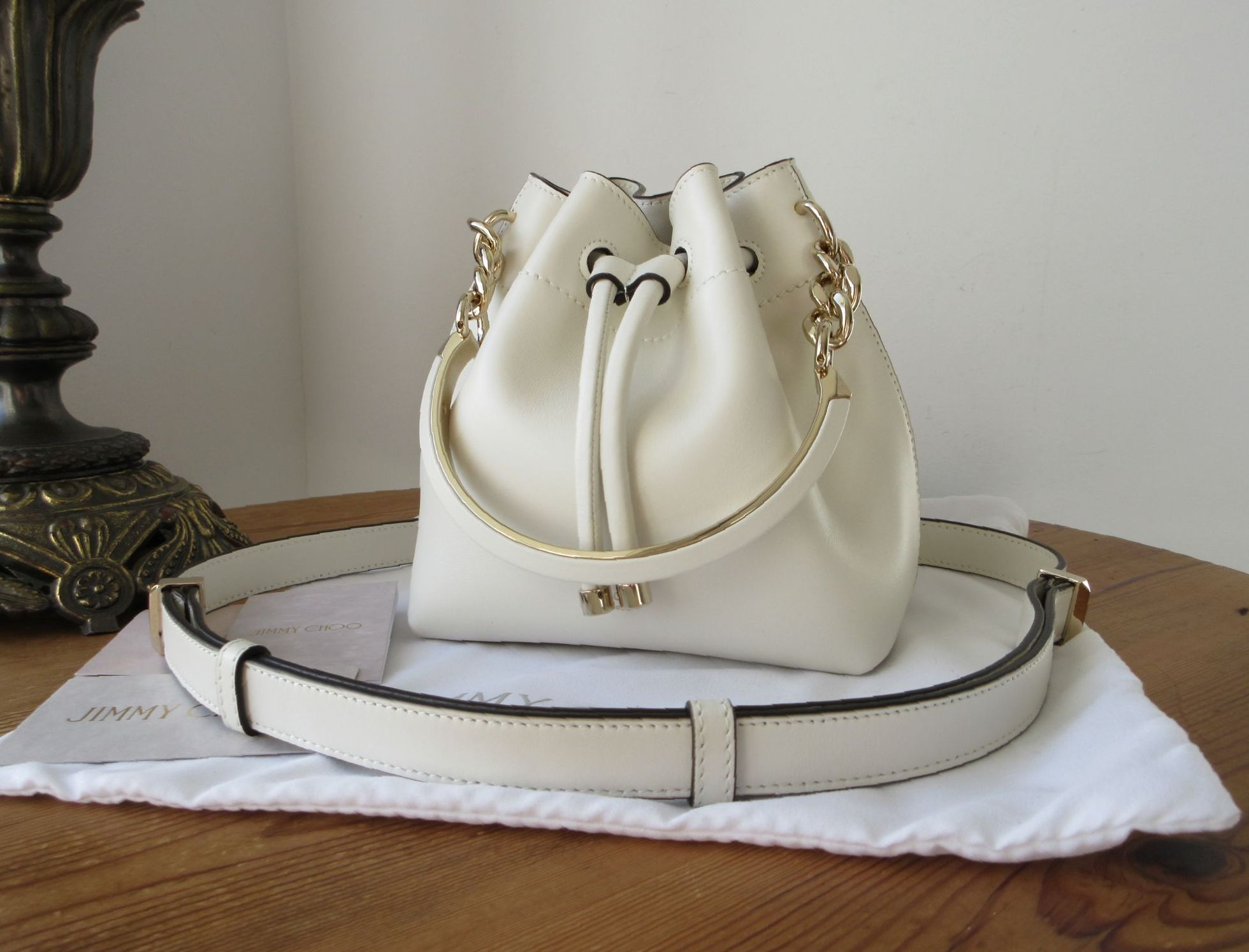 Jimmy Choo Bon Bon Mini Bucket Bag in Latte Smooth Calfskin New