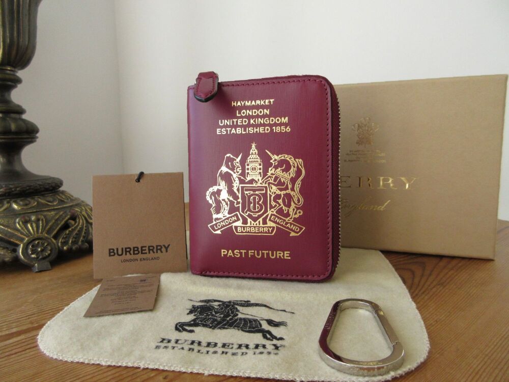 Burberry Zip Around Passport Medium Wallet in Burgundy Calfskin