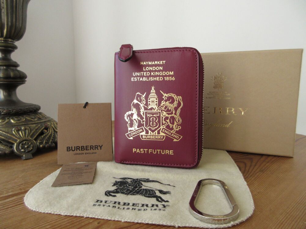 Burberry Zip Around 'Passport' Medium Wallet in Burgundy Calfskin with Cara