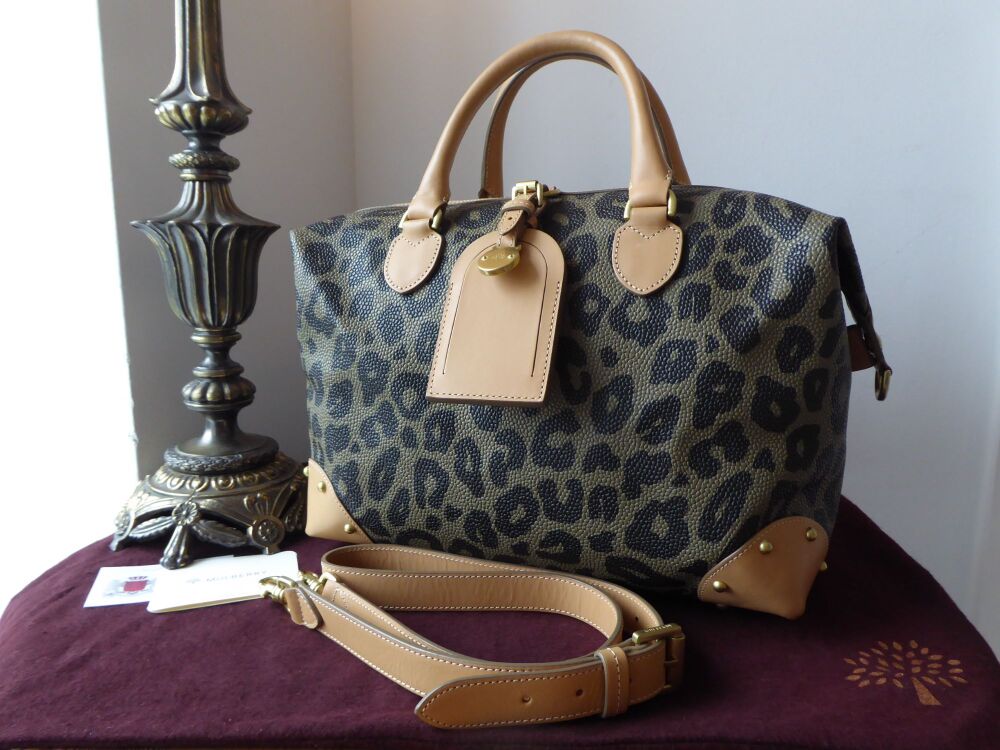 Mulberry Small Clipper Duffle in Leopard Print Birds Nest Scotchgrain