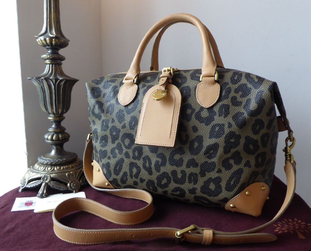 Mulberry Small Clipper Duffle in Leopard Print Bird's Nest Scotchgrain