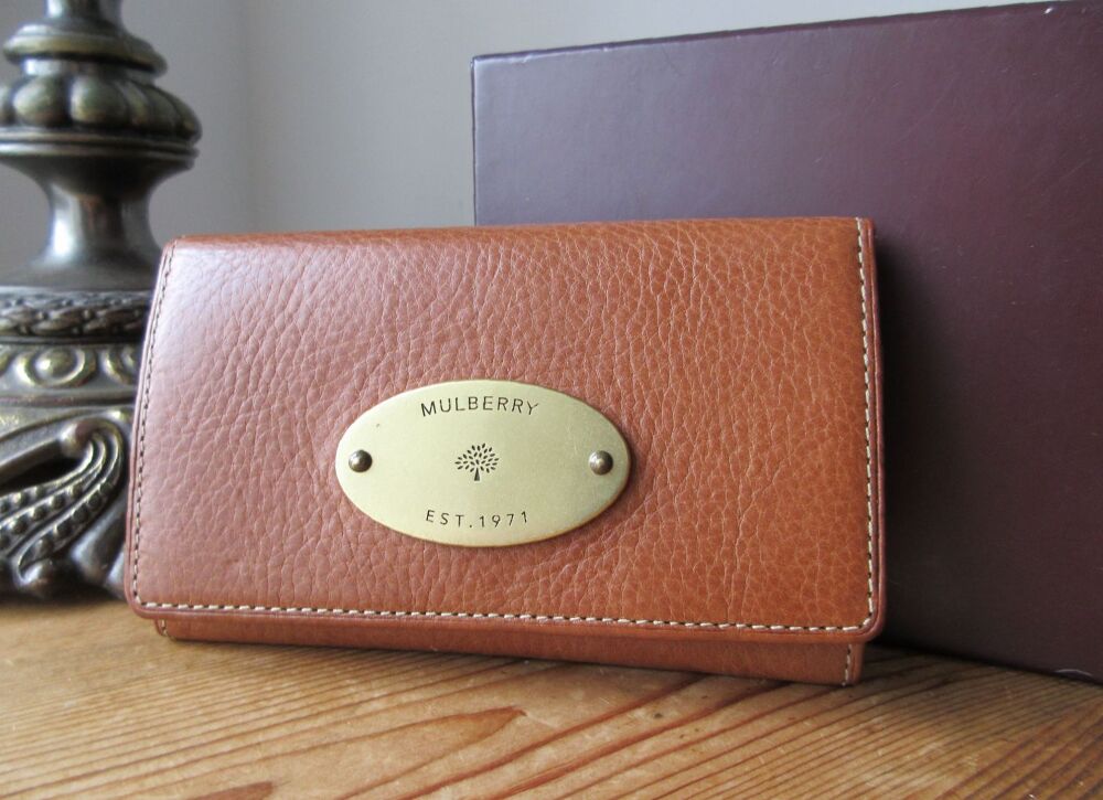 Mulberry Plaque Compact Folded Purse in Oak Natural Vegetable Tanned Leathe