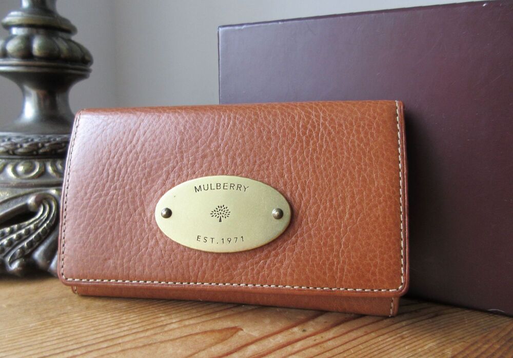 Mulberry Plaque Compact Folded Purse in Oak Natural Vegetable Tanned Leather