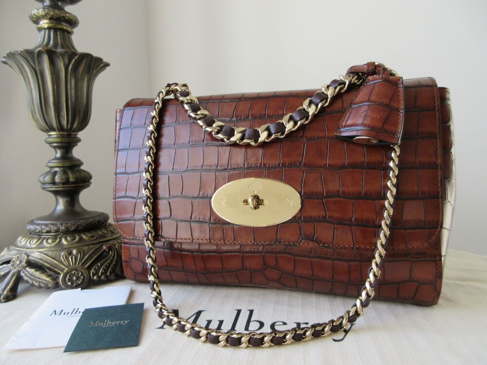 Mulberry Medium Top Handle Lily in Cognac Brown Vintage Croc Print