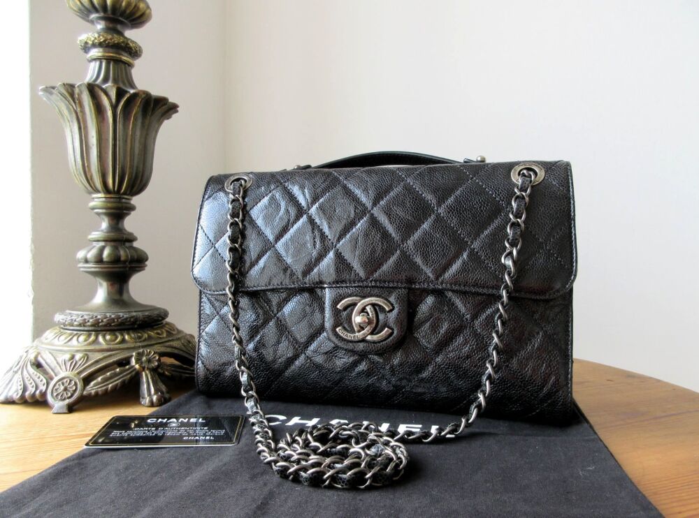 Chanel CC Crave Medium Single Flap Bag in Black Crumpled Vernice Calfskin