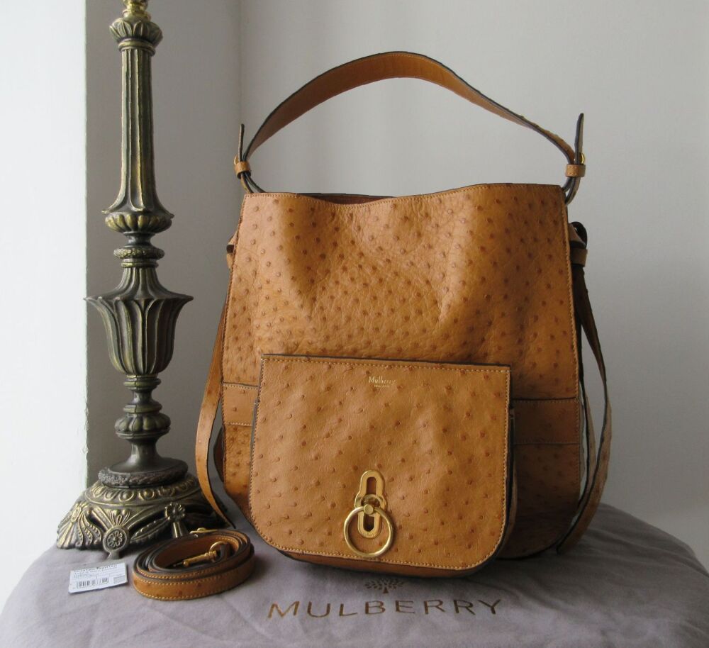 Mulberry Amberley Hobo in Camel Ostrich Leather with Golden Brass Hardware