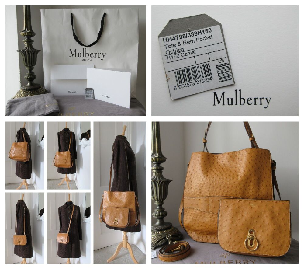 Mulberry Amberley Hobo in Camel Ostrich Leather with Golden Brass Hardware